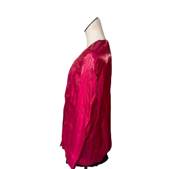 NWT ZARA Hot Pink Metallic Blazer Iridescent Pleated Power Jacket Fuchsia Blazer - Picture 5 of 9